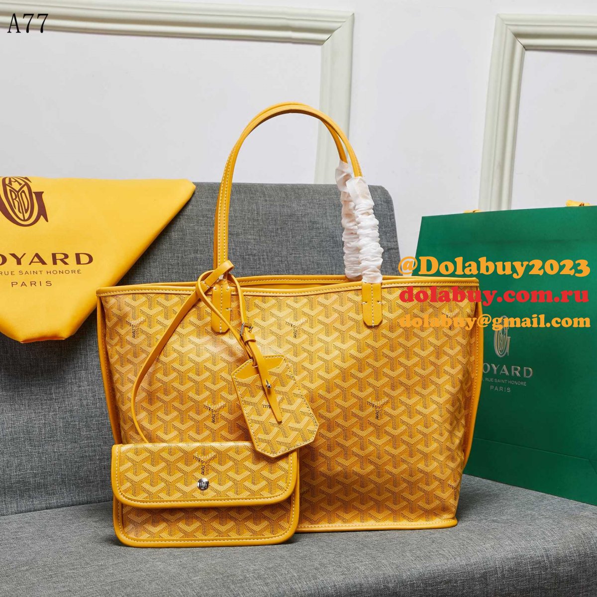 Designer Goyard Classic Chevron St. Louis PM Totes Yellow Bags