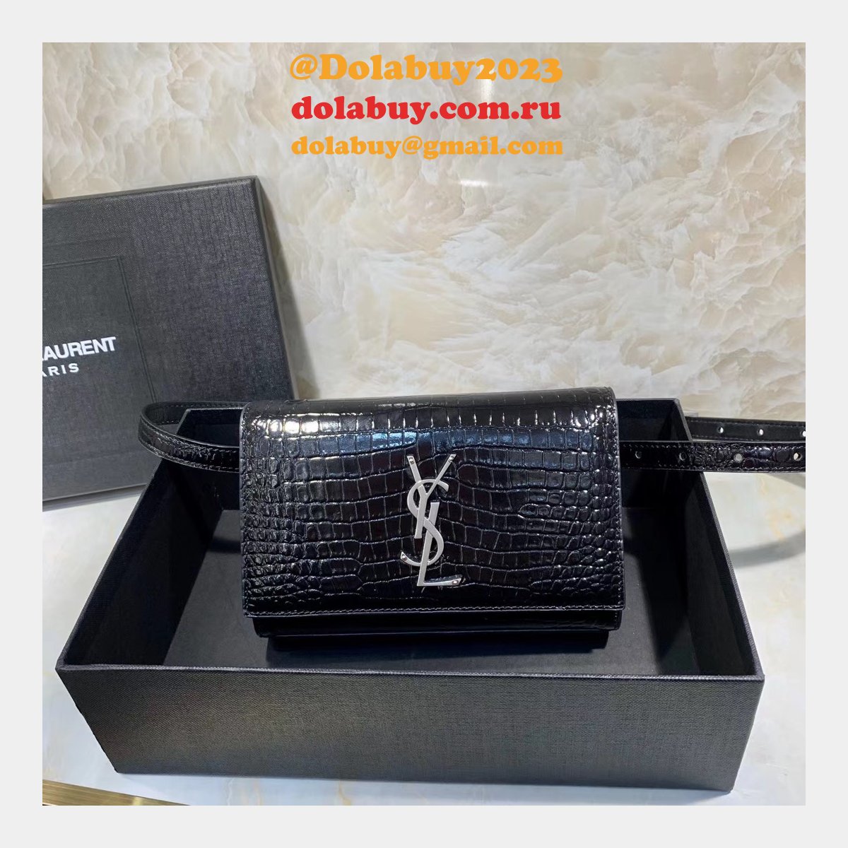 Replica black Saint Laurent YSL Monogram Logo Fanny Pack