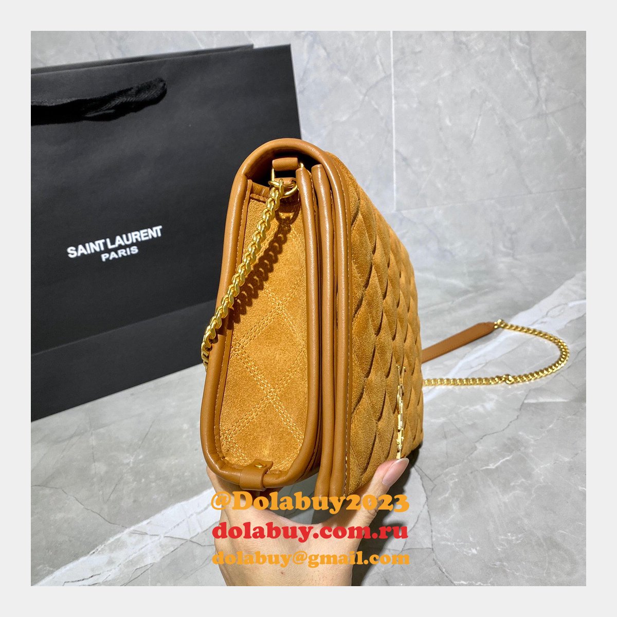 Saint Laurent Becky Small Brown Monogram Luxury Quilted Shoulder