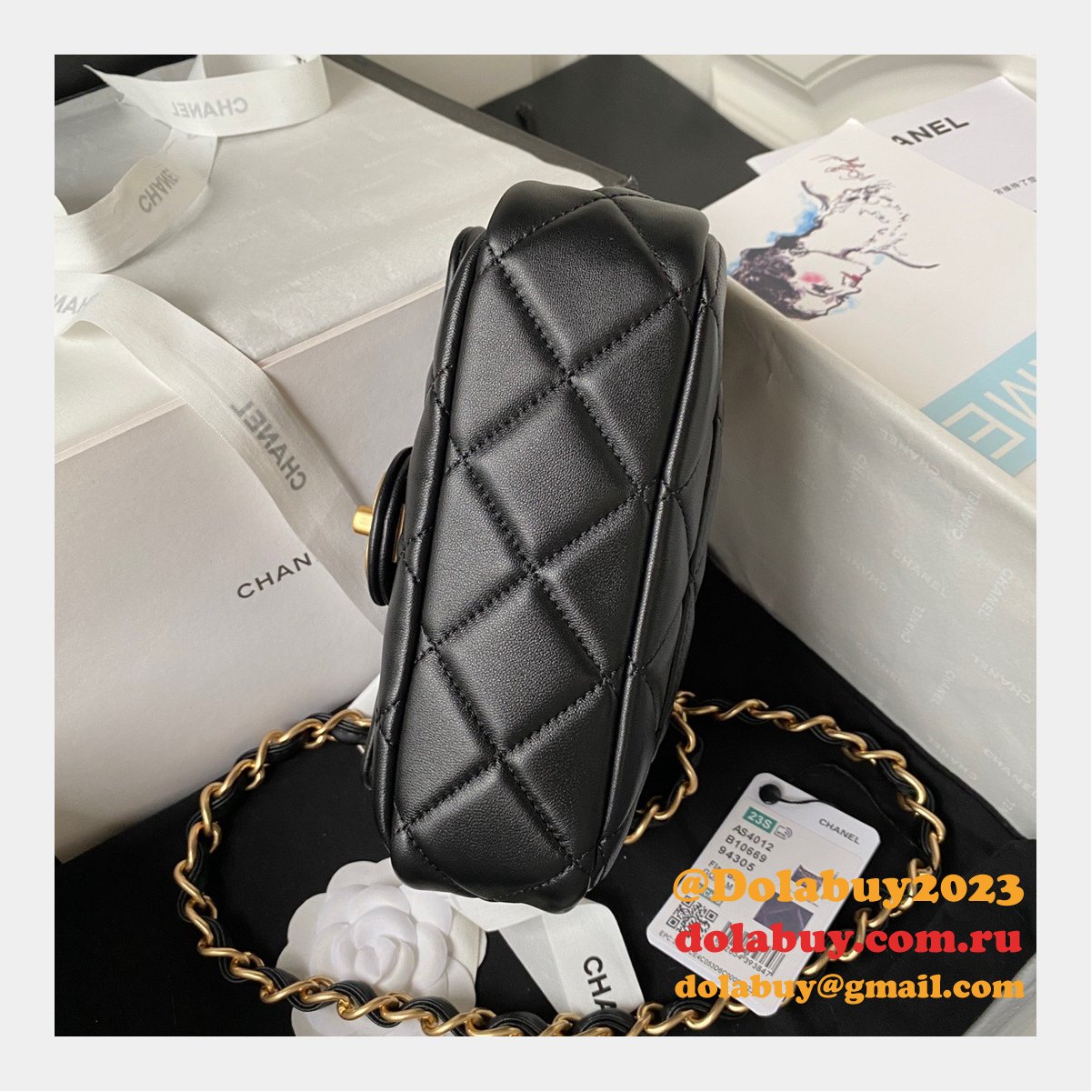 Perfect Copy Top Quality AS4012 Flap Black Replica Bag