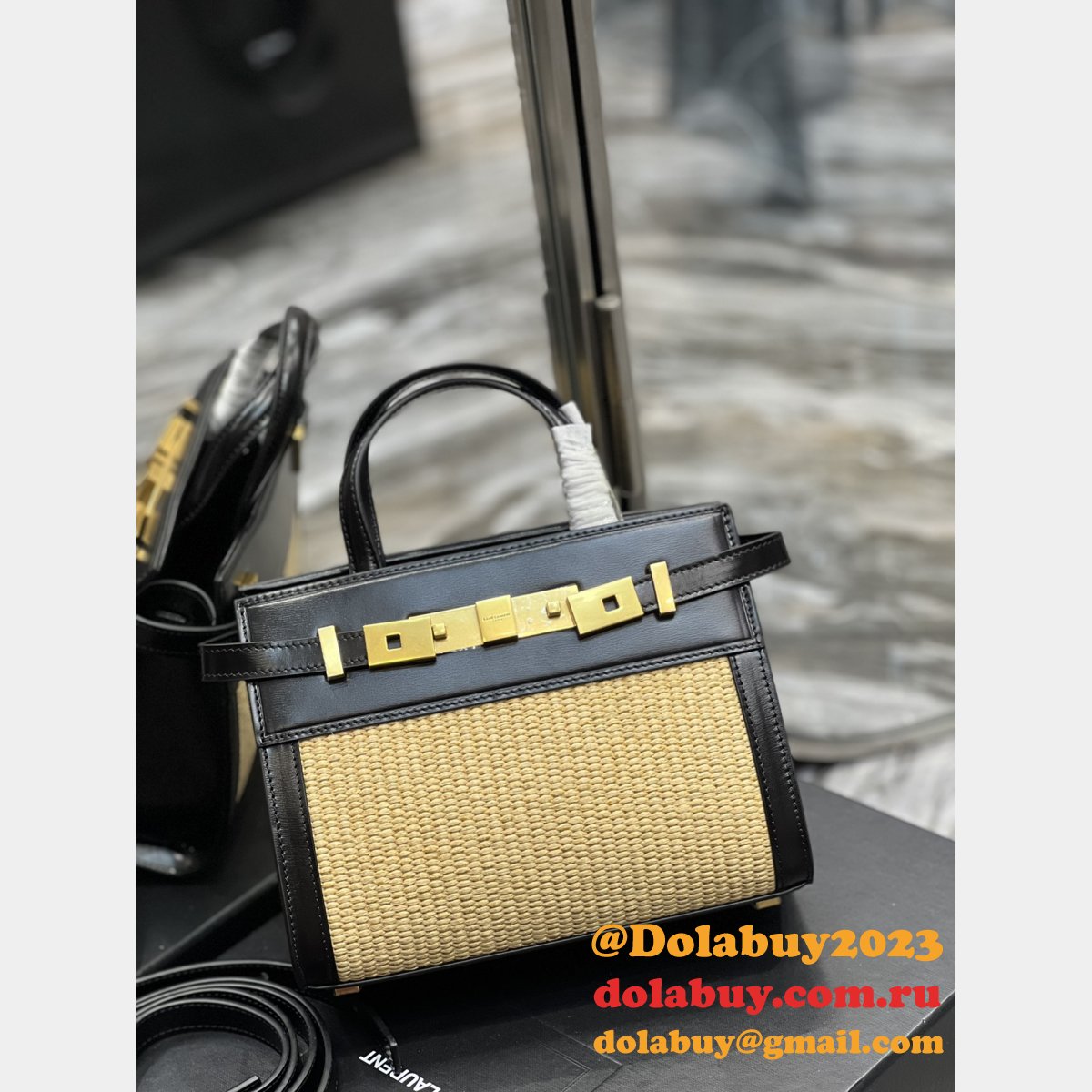 Replica YSL Saint Laurent Nano Manhattan Top Handle Brown/Black Bag