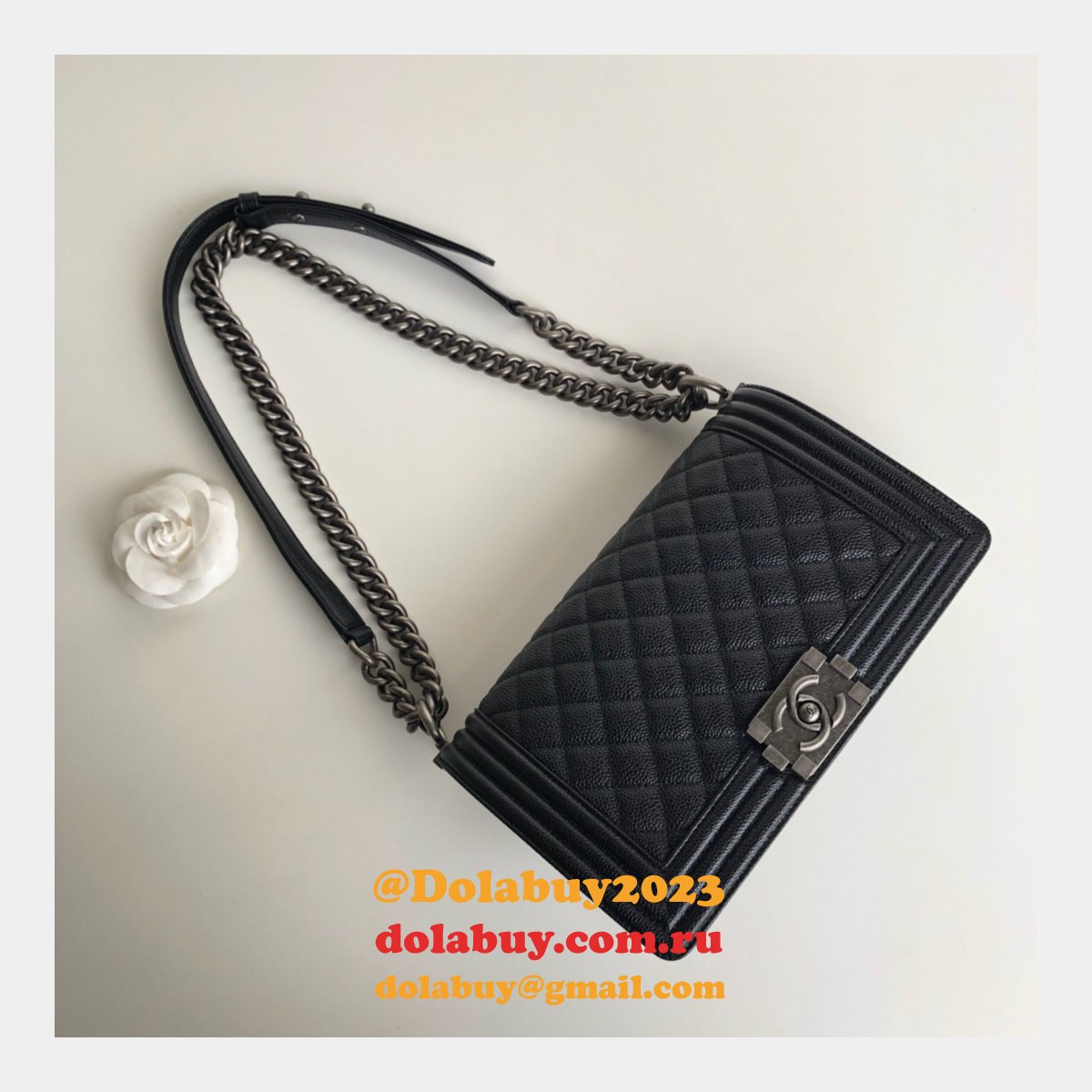 AAA+ CC Le Boy  Luxury Replica Black Bags Caviar 25cm