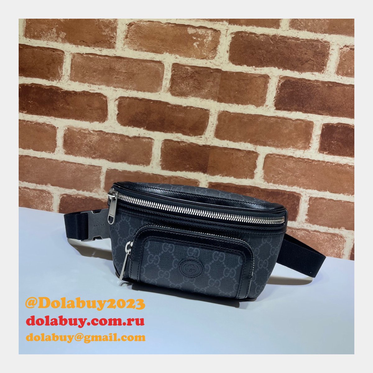 Top Quality Gucci Belt bag with Interlocking G 682933 black GG Supreme