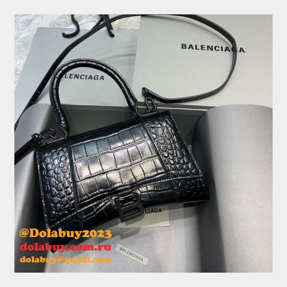Balenciaga Replica Hourglass Small Top Handle Bag Black