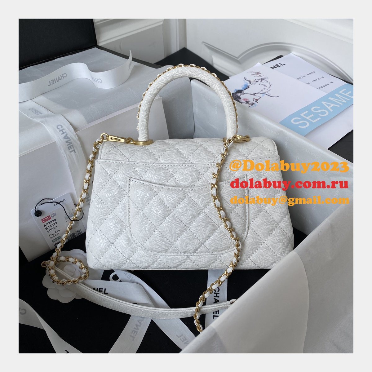 Wholesale Matelasse Top Handle A92990 Designer Bag Caviar 23cm