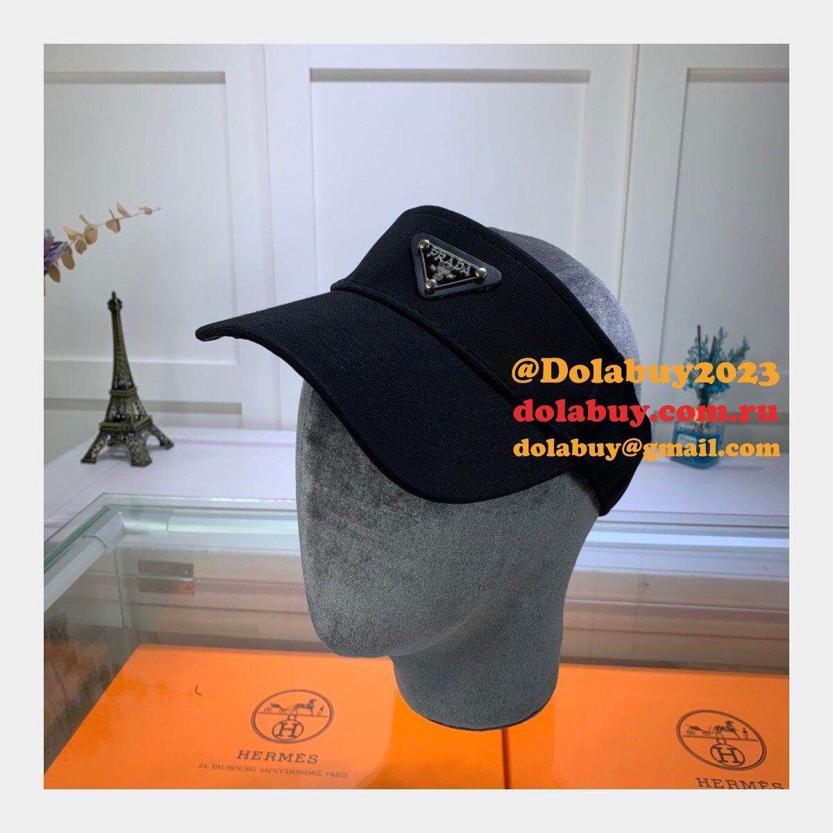 Wholesale Prada Metal triangle logo Empty top hat
