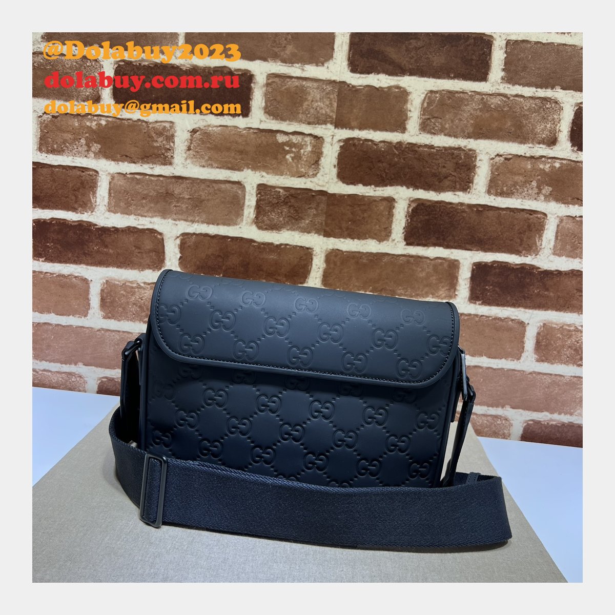 Gucci Fake GG Crossbody Rubber-effect 775097 Black Bag