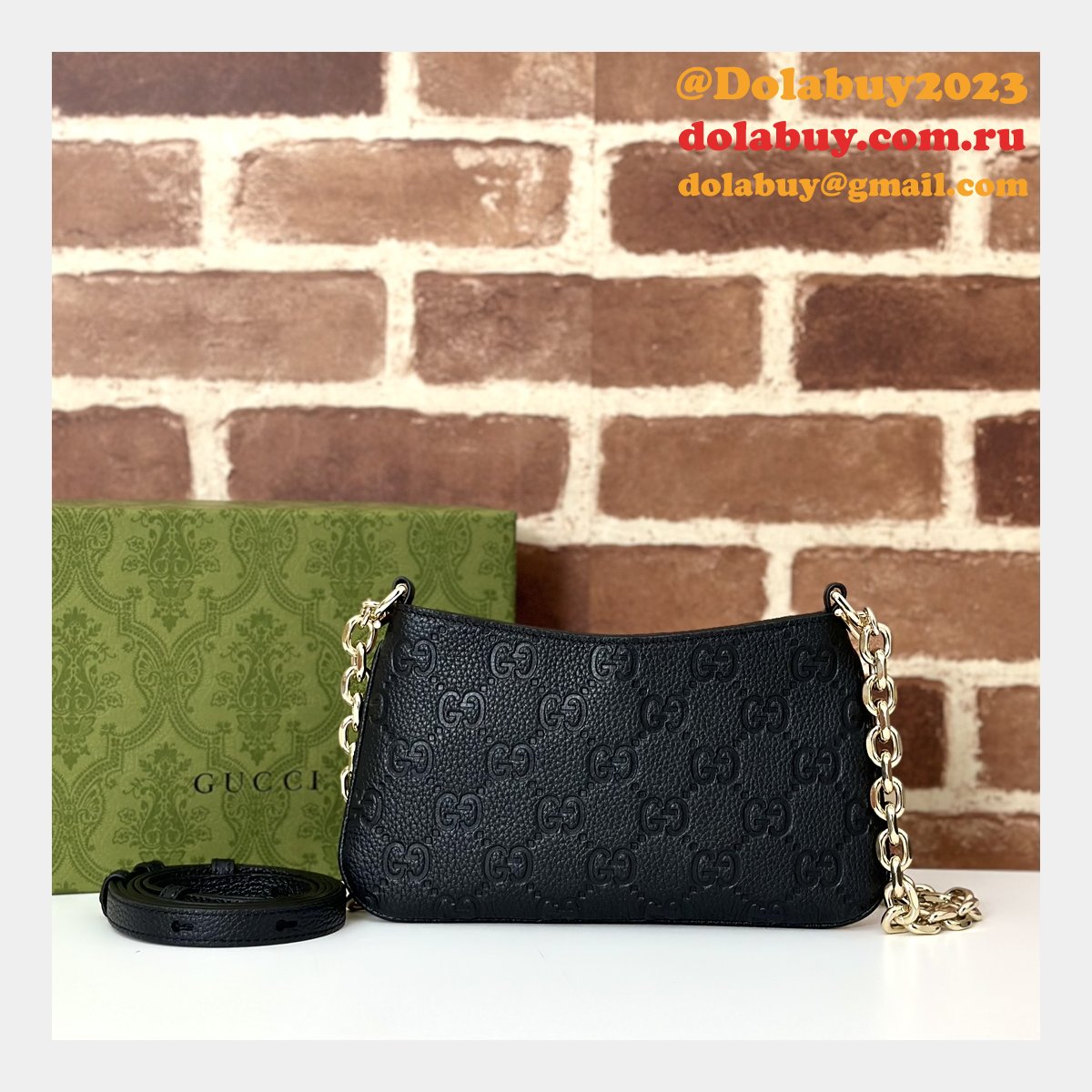 Gucci Replicas 815278 Black GG Emblem Super Perfect AAA+ Bag