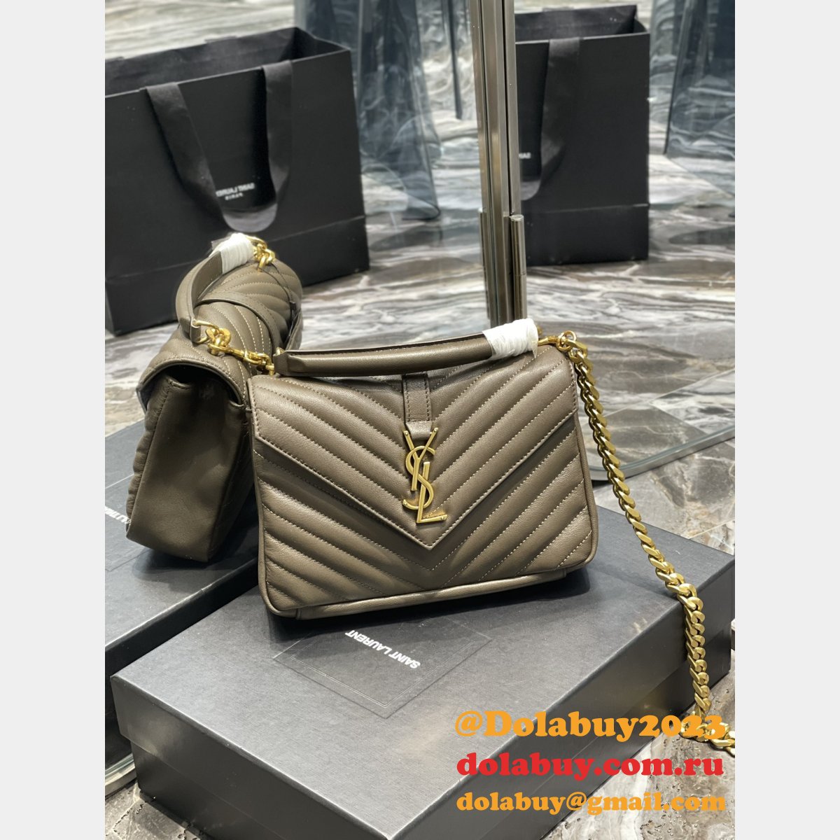 YSL Fake 392737 College Medium Chain Bag in Matelassé Leather