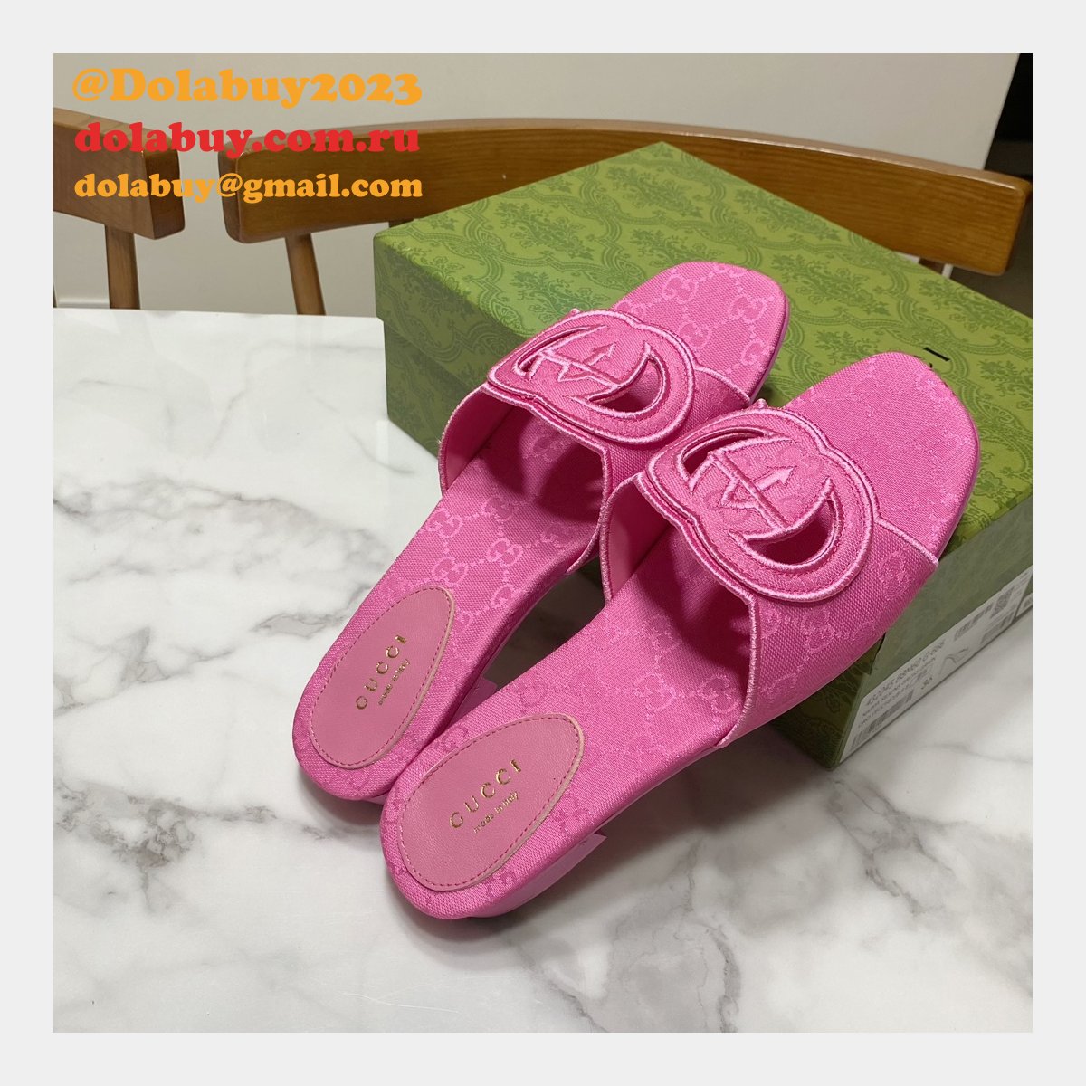 top quality G*u*i interlocking g cut-out sandal flat