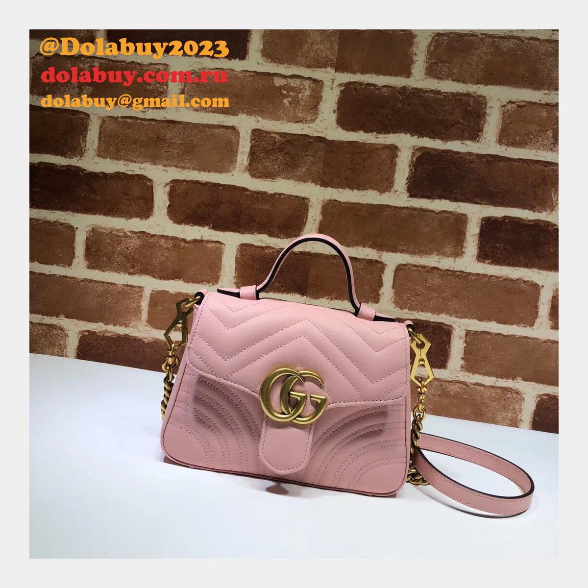 cheap 547260 G*u*i chevron leather gg marmont mini top handle