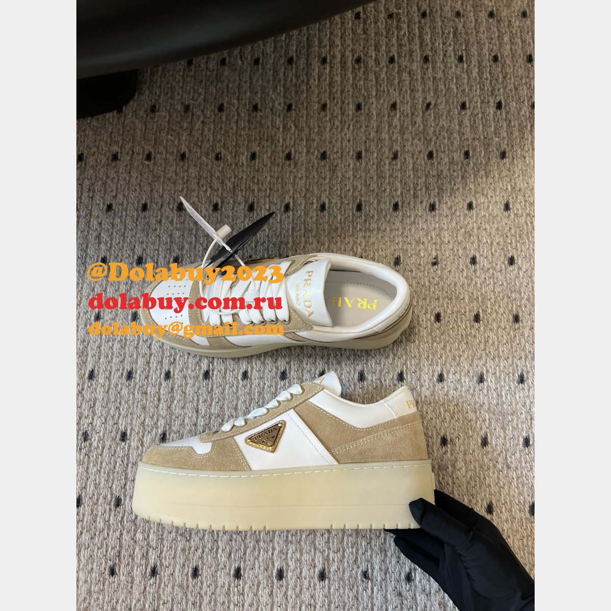 Prada Downtown Bold Nappa Leather And Suede Sneakers