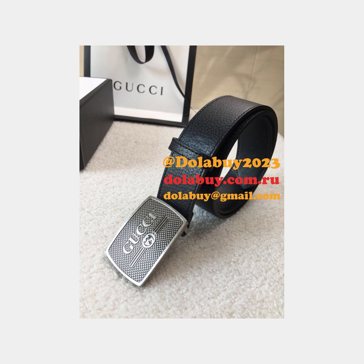 knockoff G*u*i leather belt 38mm black replica
