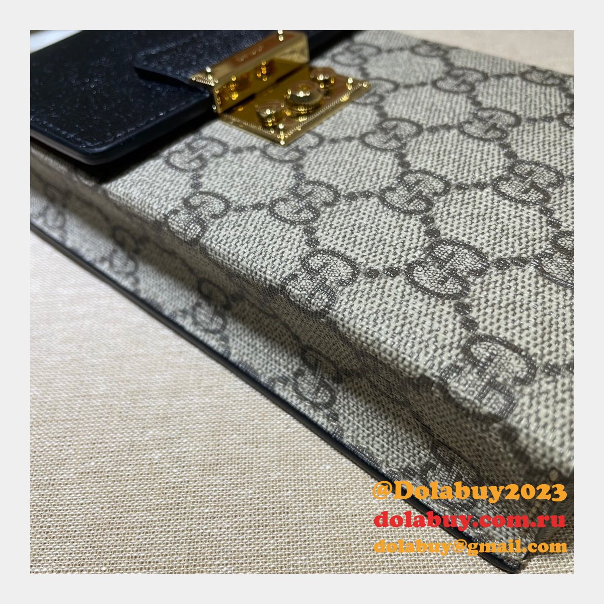 replica best G*u*i 658229 padlock mini bag in beige and ebony gg supreme