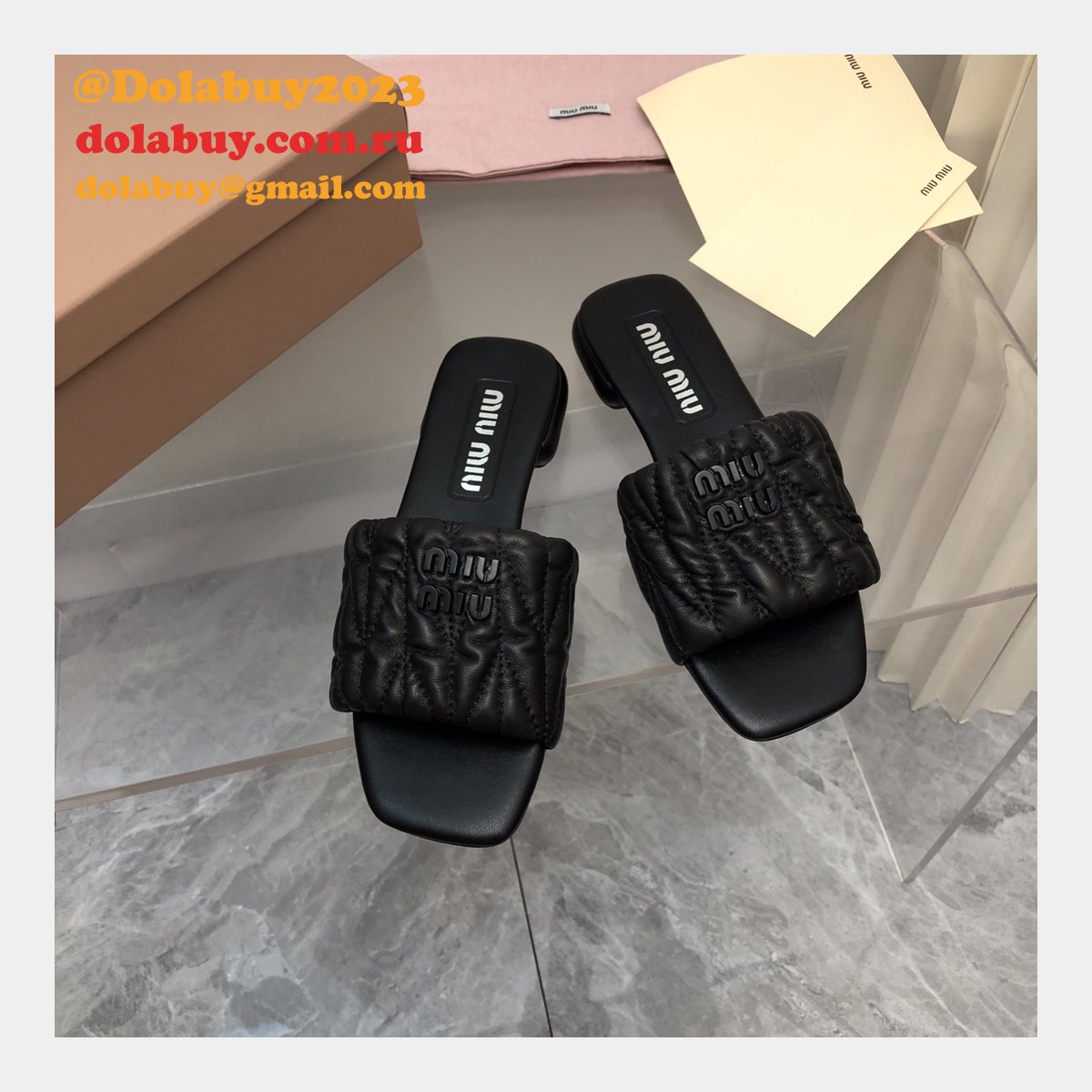 Wholesale Top Quality Miu Miu Copy Flat Sandals and Slippers Shoes