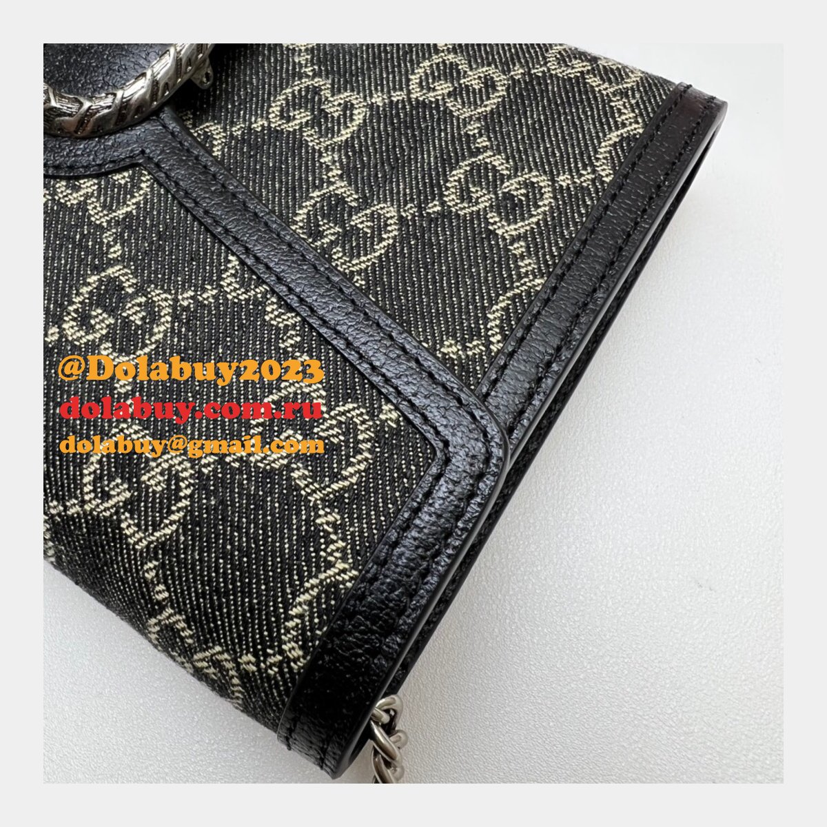 7 star G*u*i replica 401231 leather dionysus mini chain black bag