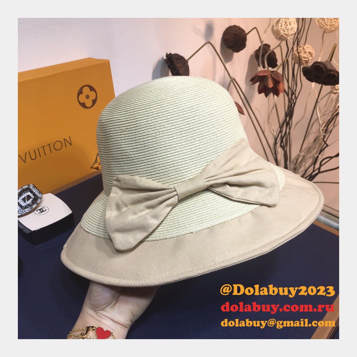 Wholesale CC design Fine straw woven hat bow