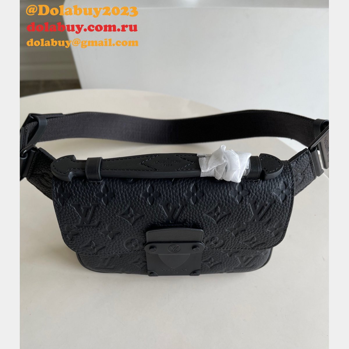 Louis Vuitton Knockoff S Lock Sling Bag Taurillon M58487 Black Bags