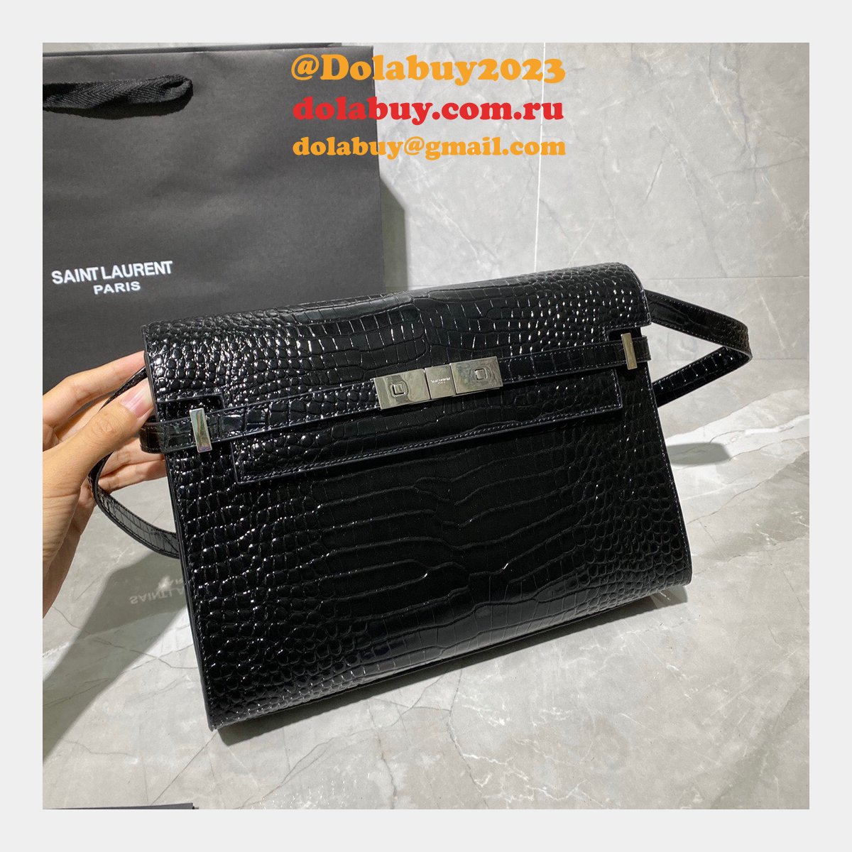 Luxury Saint Laurent Nano Manhattan Calfskin Silver Bag