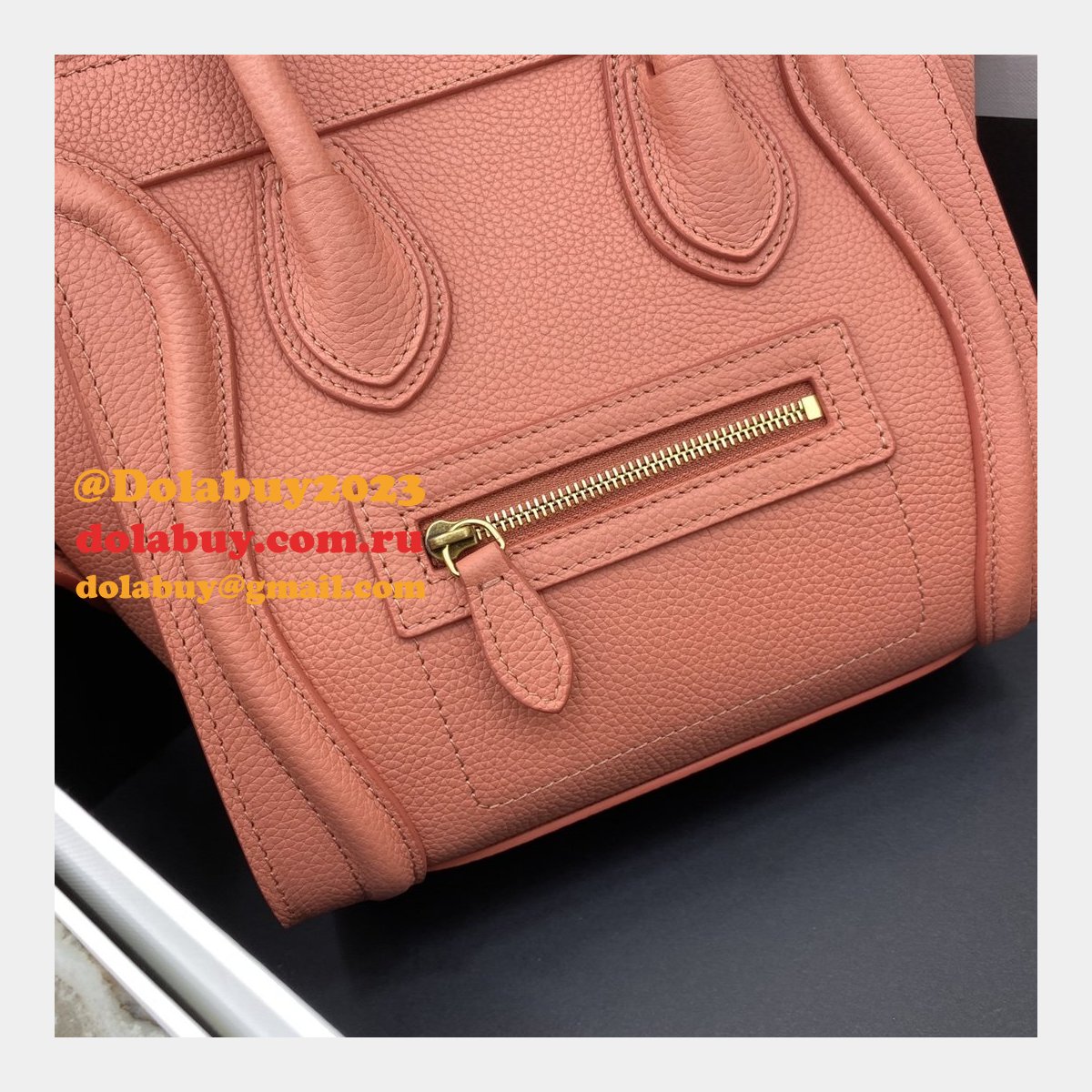 Replica Celine Pink Nano Luggage bag in drummed calfskin