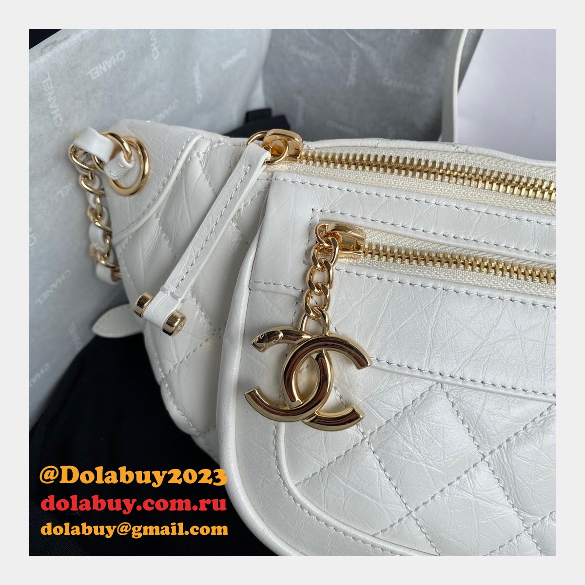 Designer CC High Quality Calfskin Waist AS1077 White Bag