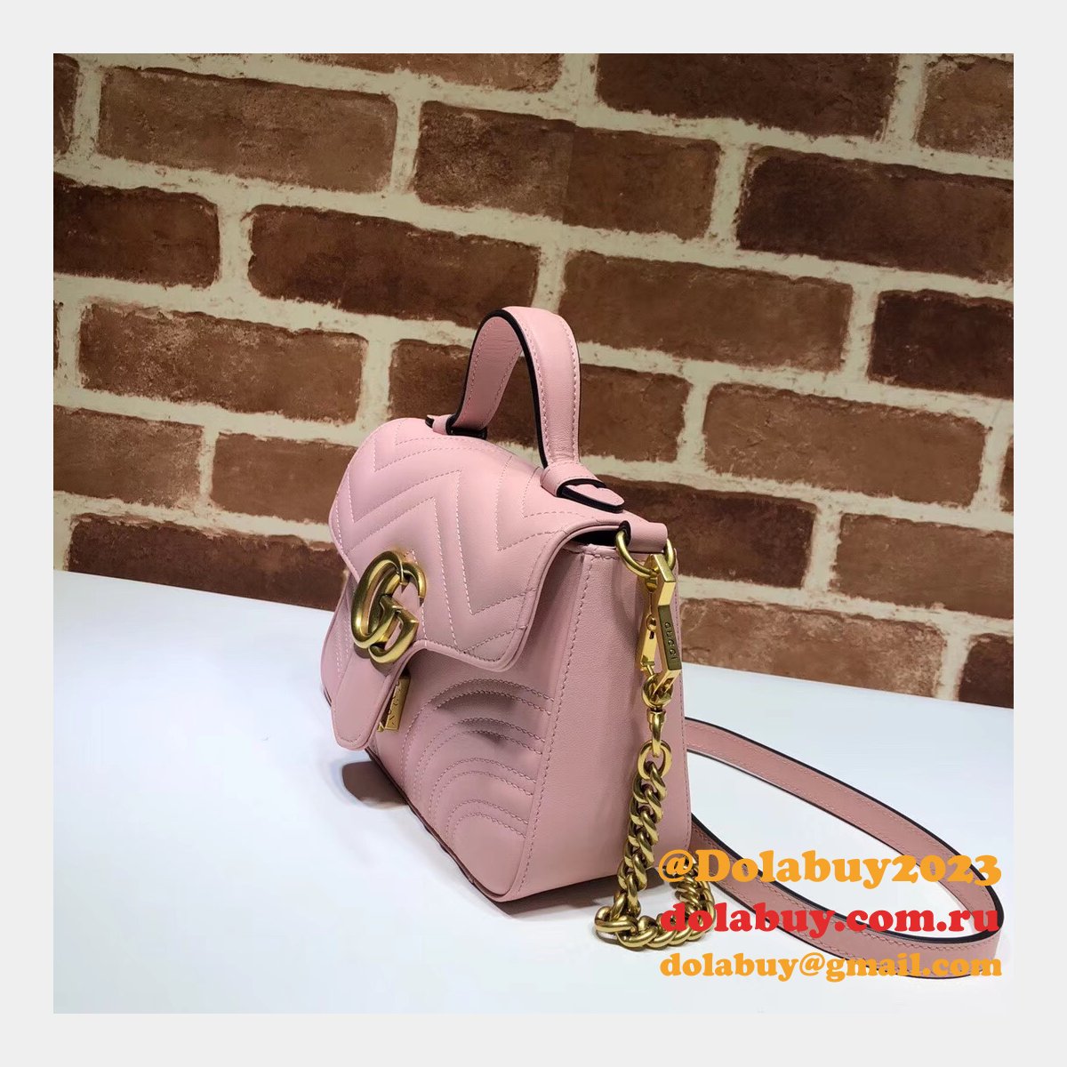 cheap 547260 G*u*i chevron leather gg marmont mini top handle