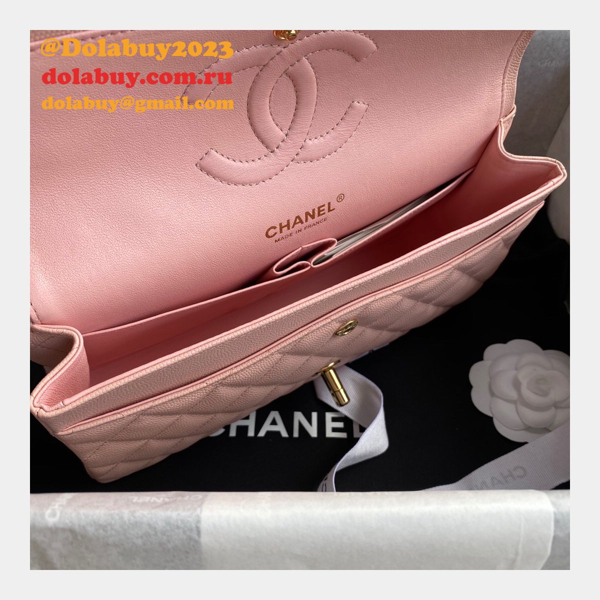 CC Best 25.5CM Classic Flap Bag Caviar Leather A01112 Pink