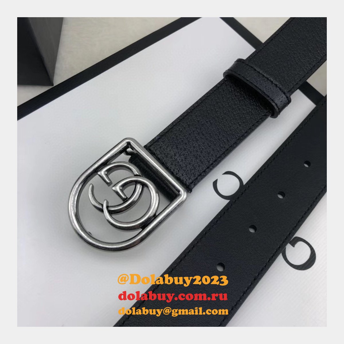 top quality G*u*i double g leather replica belt black