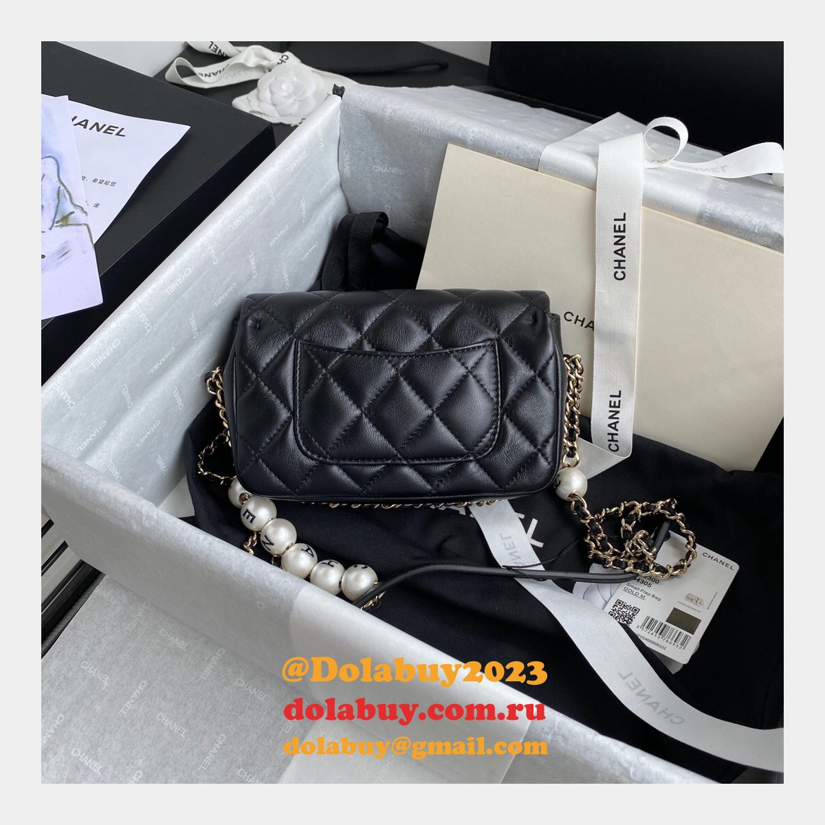 CC Replica Pearl CF Classic Flap 18cm Black/White Bags