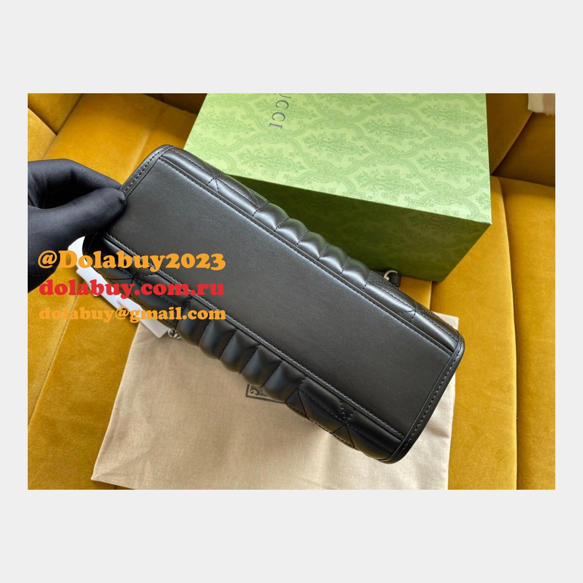 high quality G*u*i replica 681483 black small gg marmont tote bag