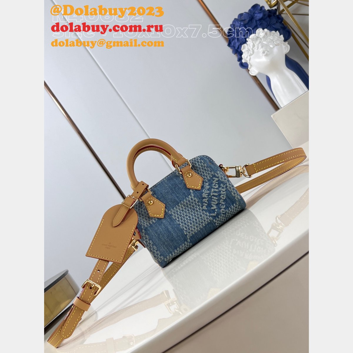 Louis Vuitton Inspired N40682 Nano Speedy Damier Denim 3D Blue Denim