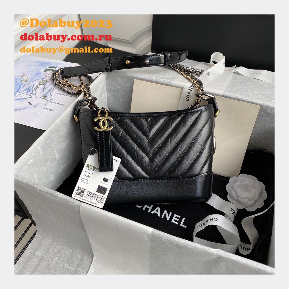 Fashion GABRIELLE Small Hobo A91810 Black Bag Aged Calfskin 20CM