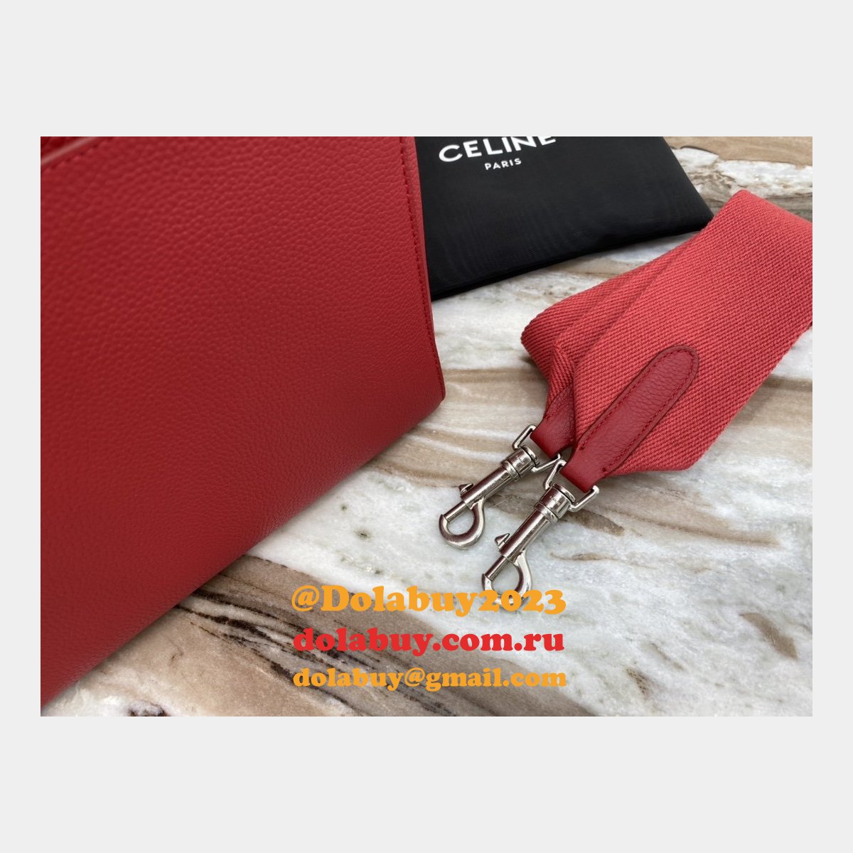 Discount Celine Sangle Seau Bucket Bag Red Calfskin