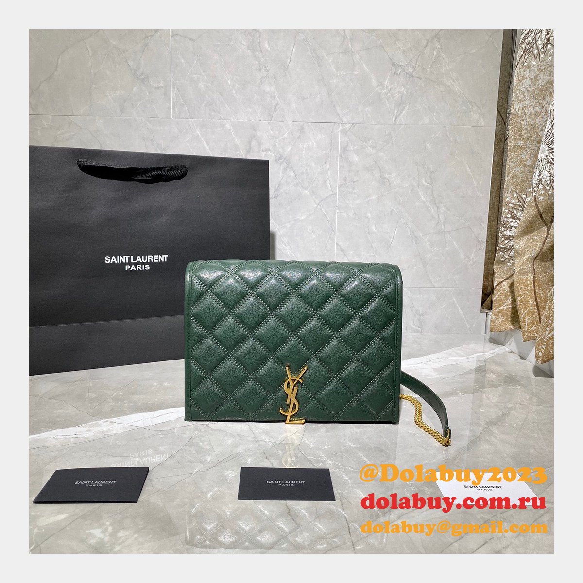 Replicas Saint Laurent Becky Large chain bag in quilted lambskin