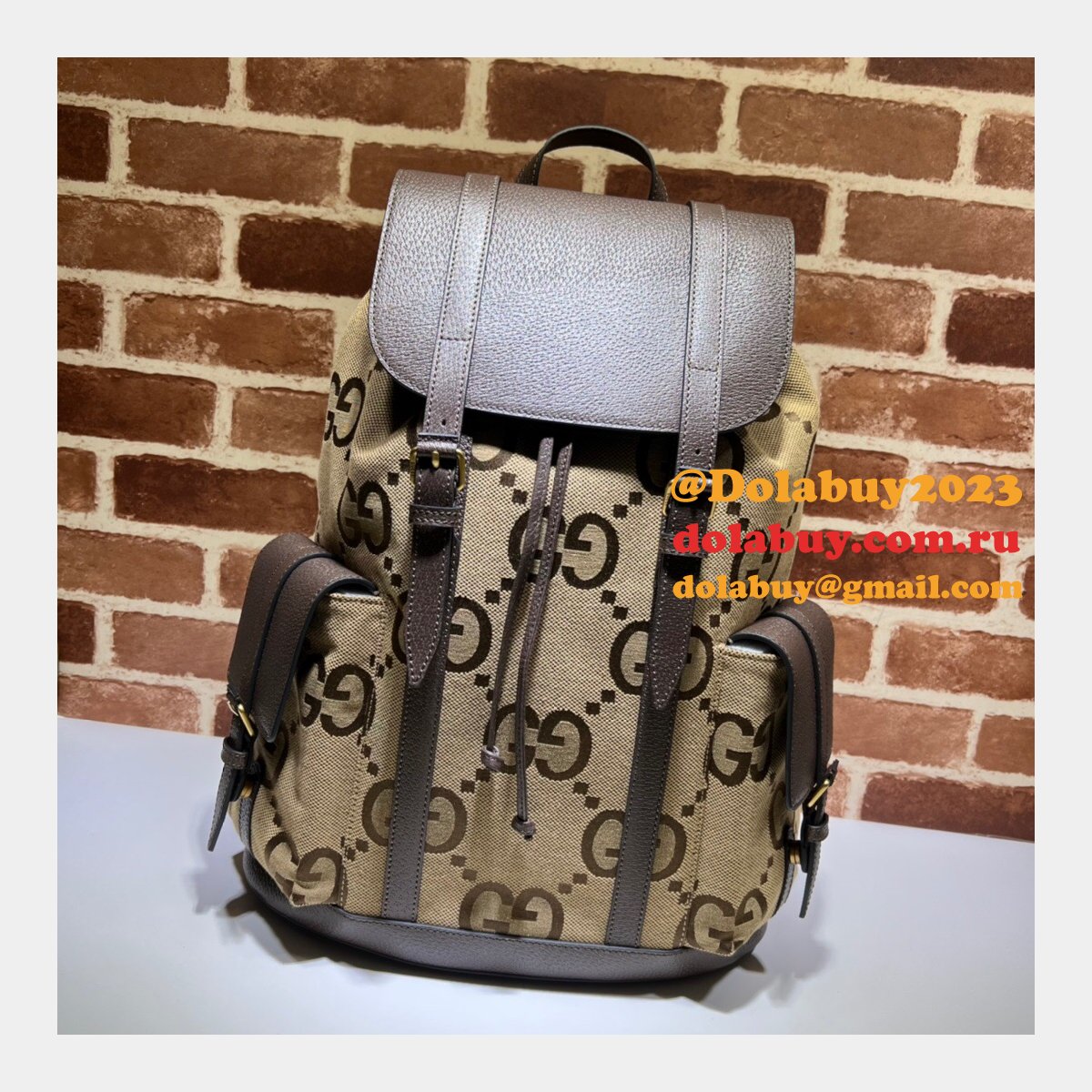 7 star G*u*i backpack replica 678829 with jumbo gg in camel and ebony gg canvas
