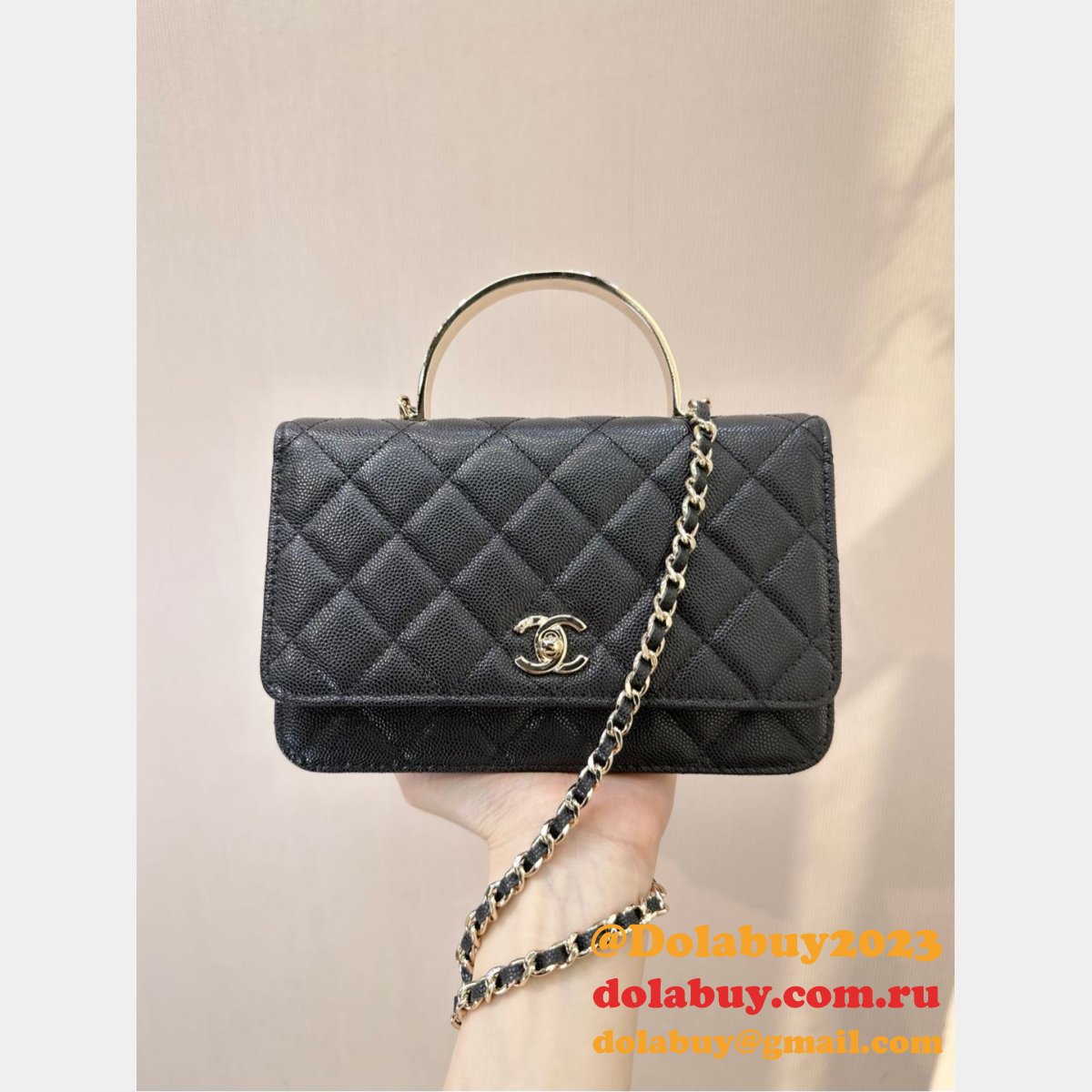 Top Quality Replica Clutch AP4853 Chain Black Handle Bag