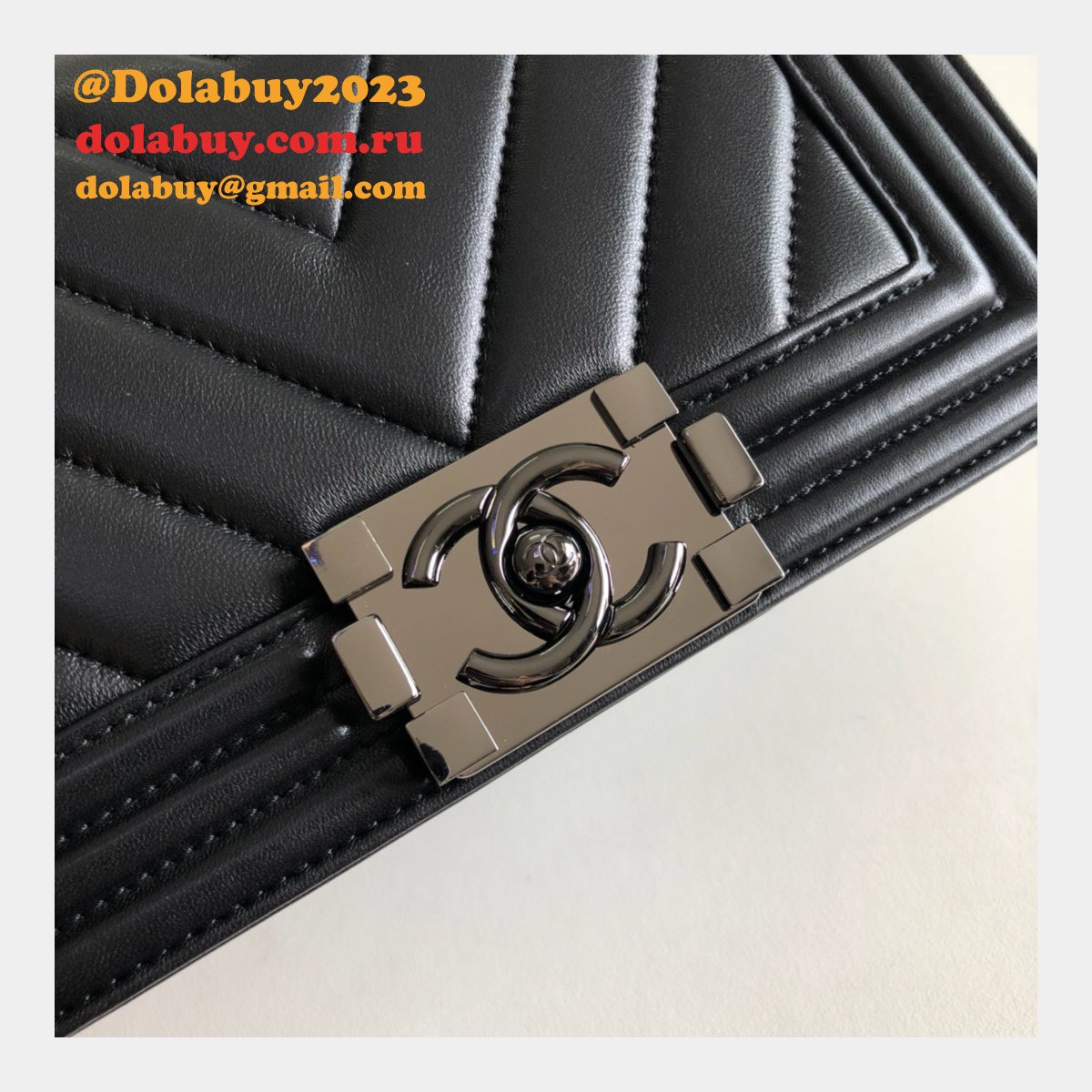 Luxury CC V Le Boy Replica 7 Star Black Bags lambskin 20cm