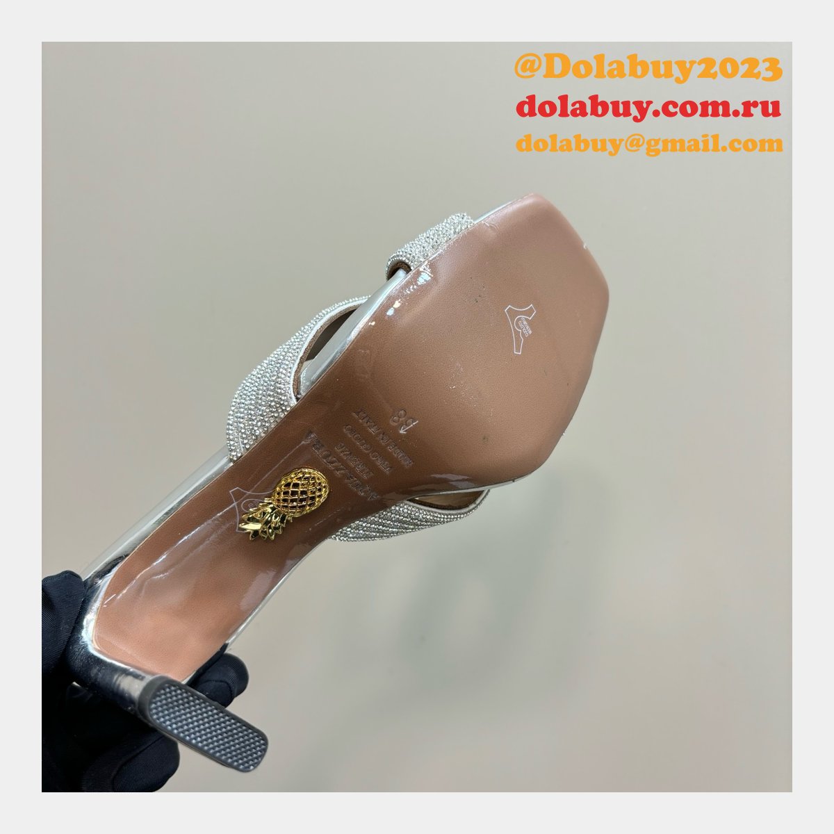 Wholesale AQUAZZURA 1:1 Mirror Rhinestone High-heeled Sandals