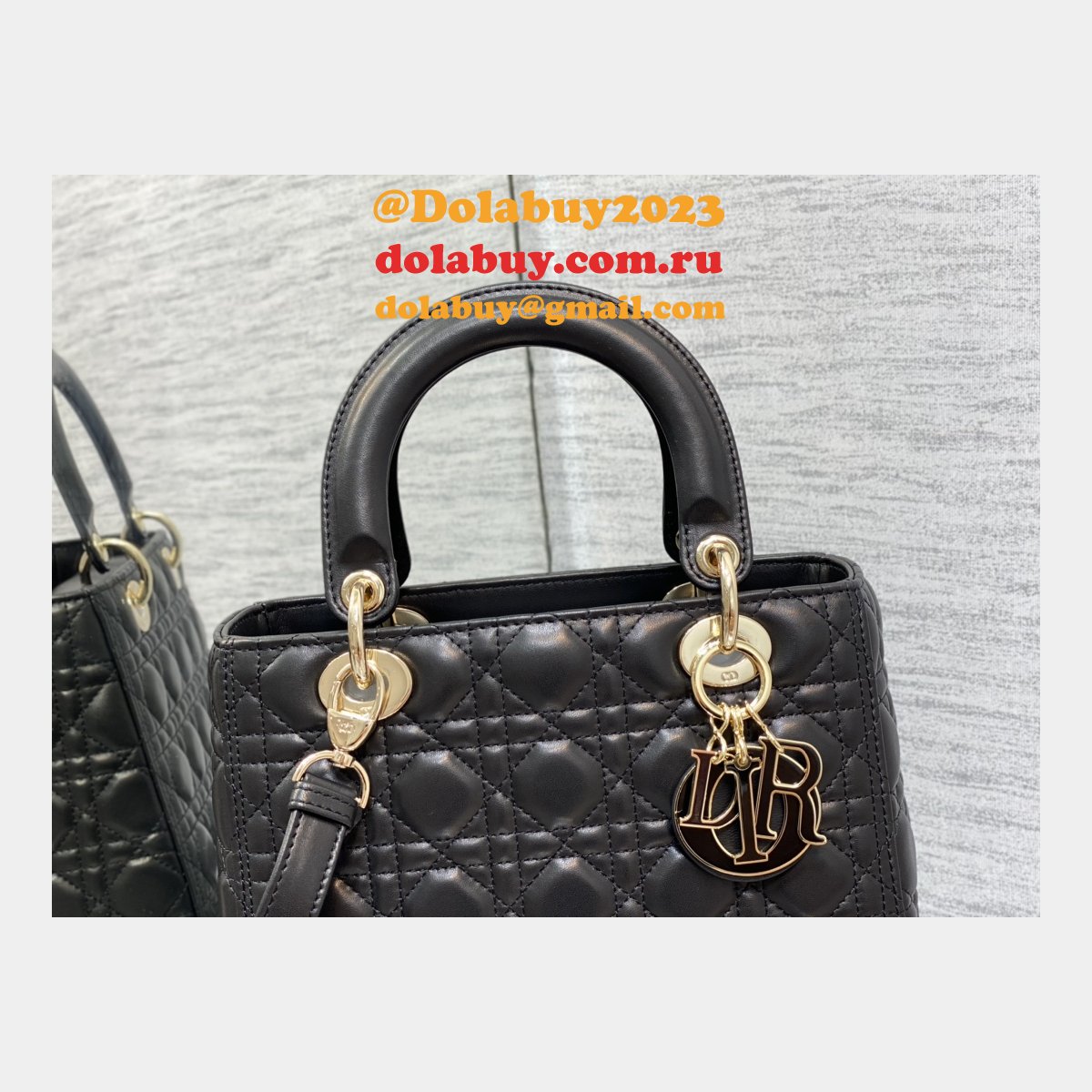 Perfect Quality Replica Lady Dior 24cm Dolabuy Black Handbag