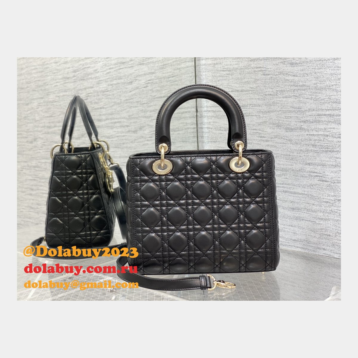 Perfect Quality Replica Lady Dior 24cm Dolabuy Black Handbag