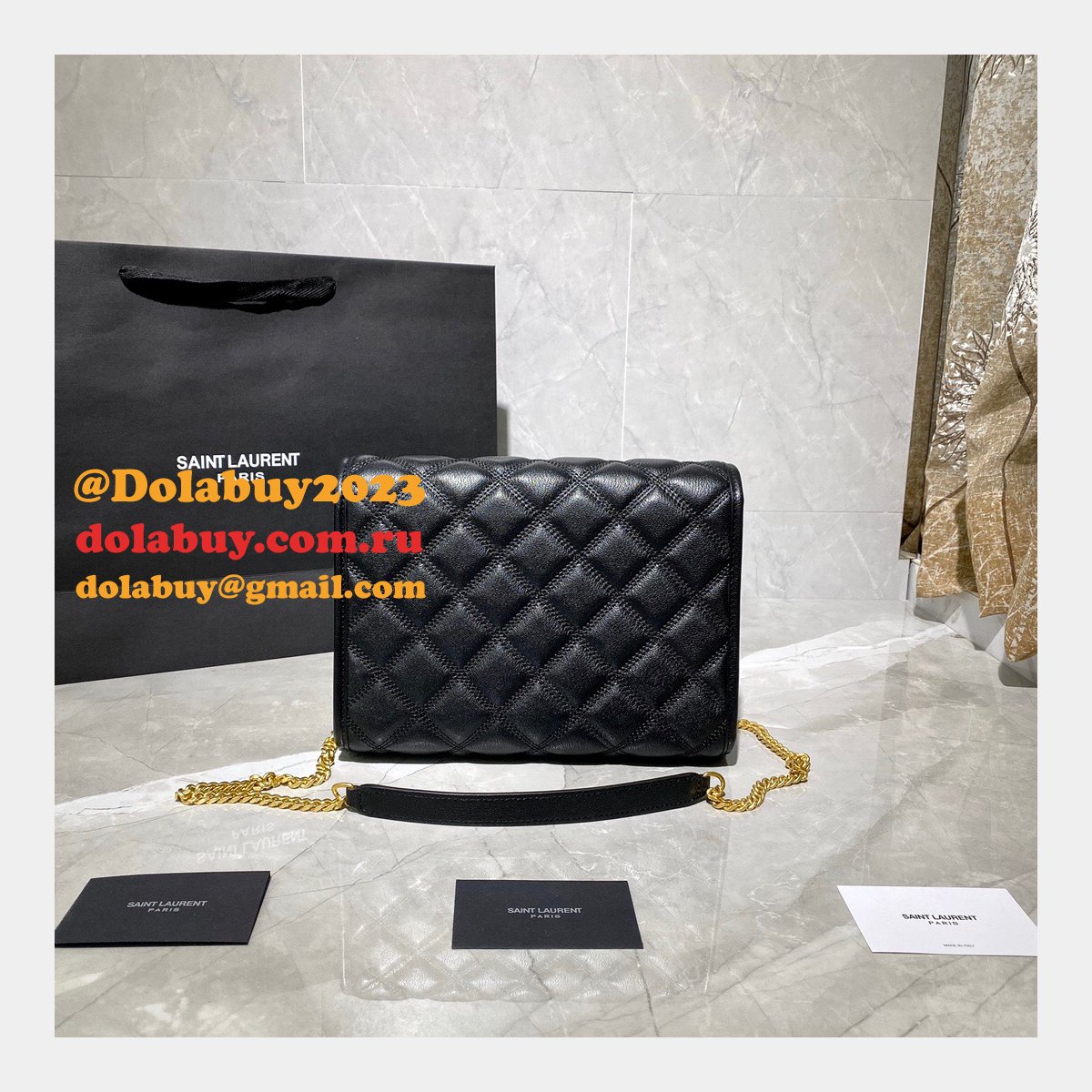 Replicas Saint Laurent Becky Large chain bag in quilted lambskin