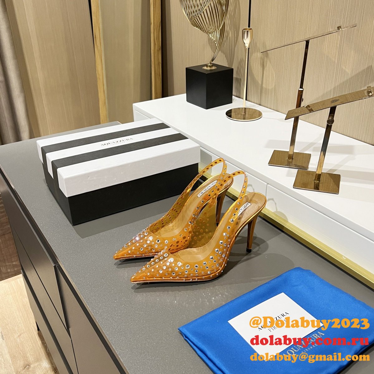 Designer Aquazzura Copy Pointed Toe Rhinestone Sandals Heel Shoes