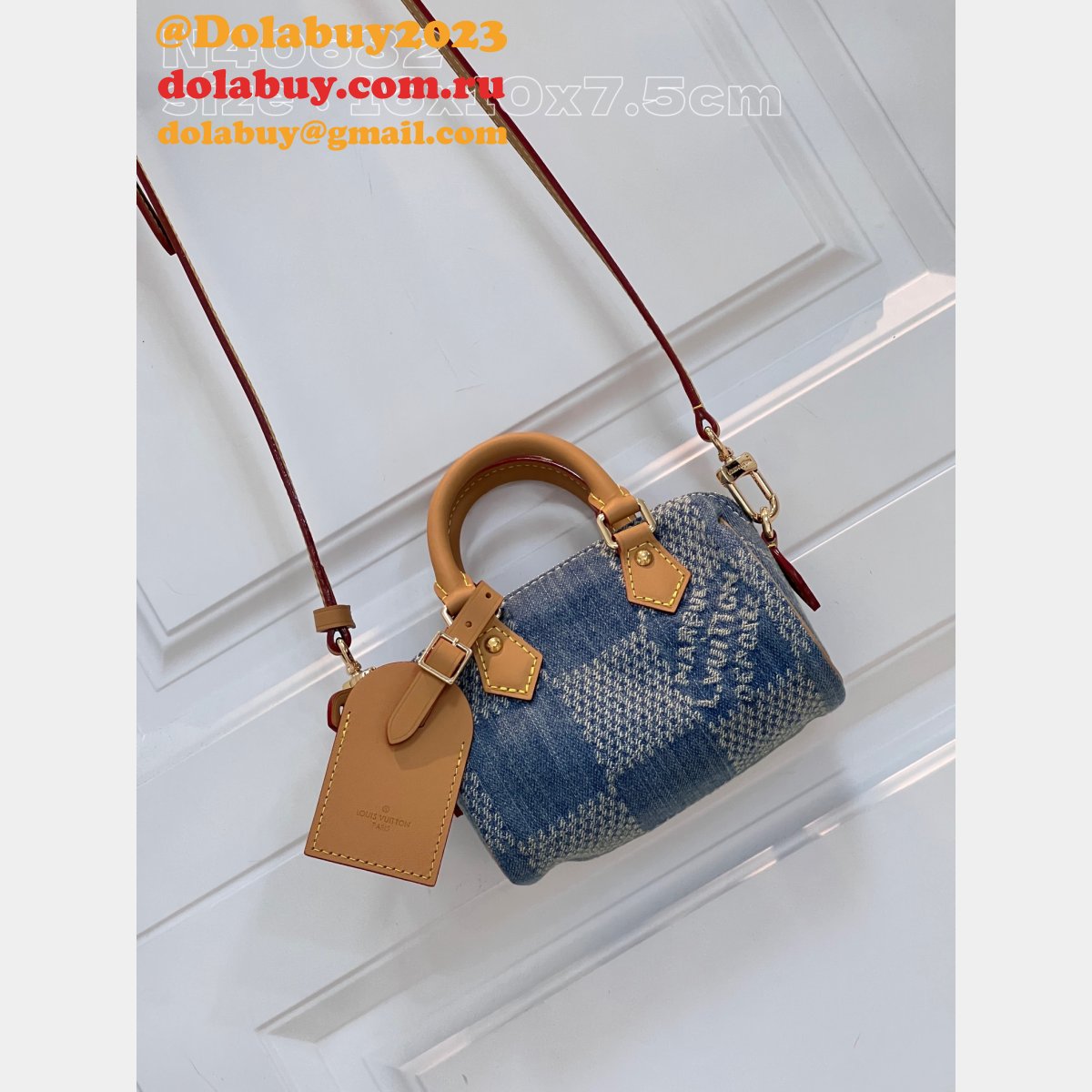 Louis Vuitton Inspired N40682 Nano Speedy Damier Denim 3D Blue Denim