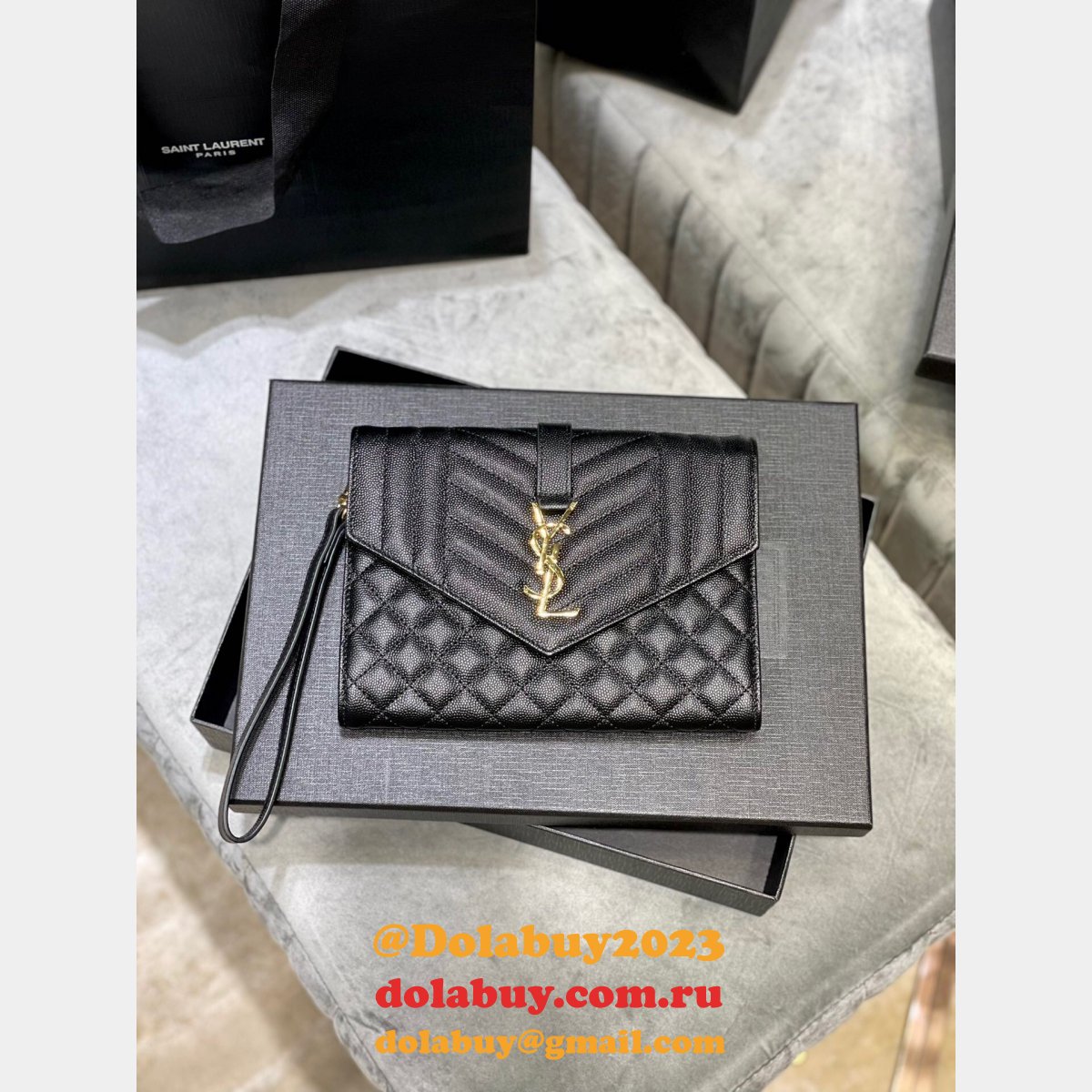 Cheap YSL 617662 Monogran clutch in quilted grain de poudre embossed Outlet