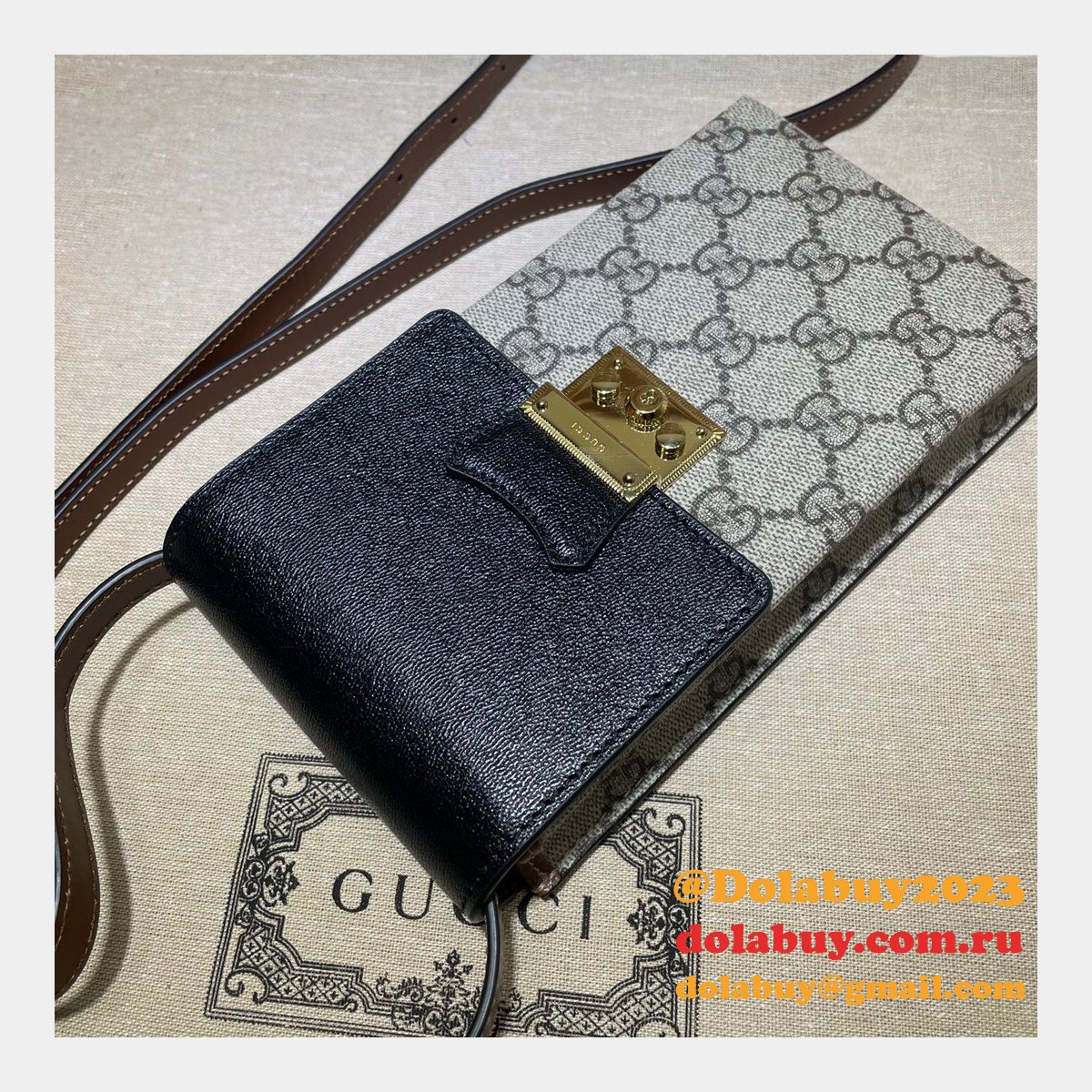 replica best G*u*i 658229 padlock mini bag in beige and ebony gg supreme