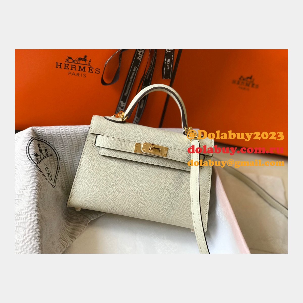 Replica Hermes Mini Kelly Handbag Epsom leather Off white