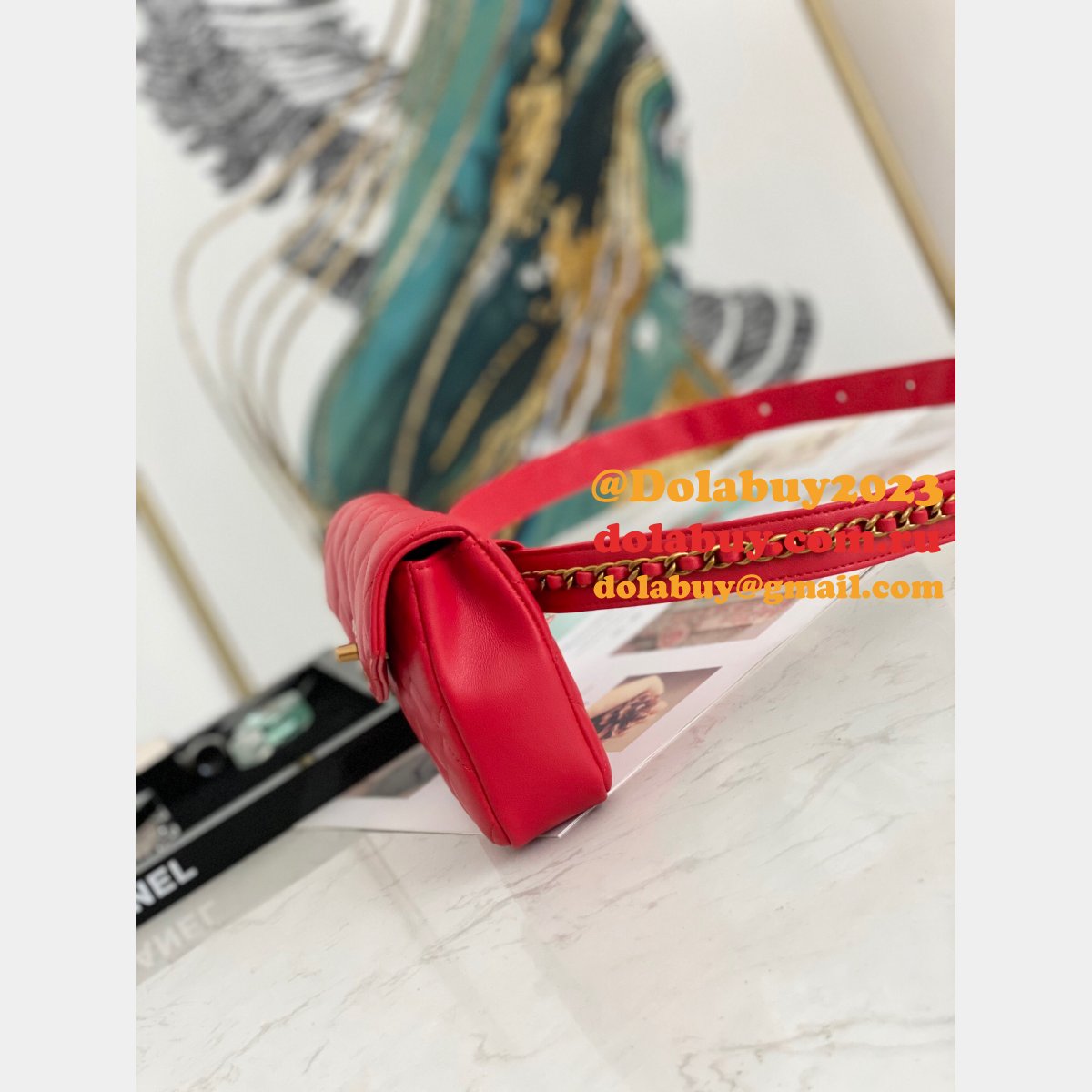 Fashion 1:1 Belt Replica Bag 99009 Lambskin & Gold Metal