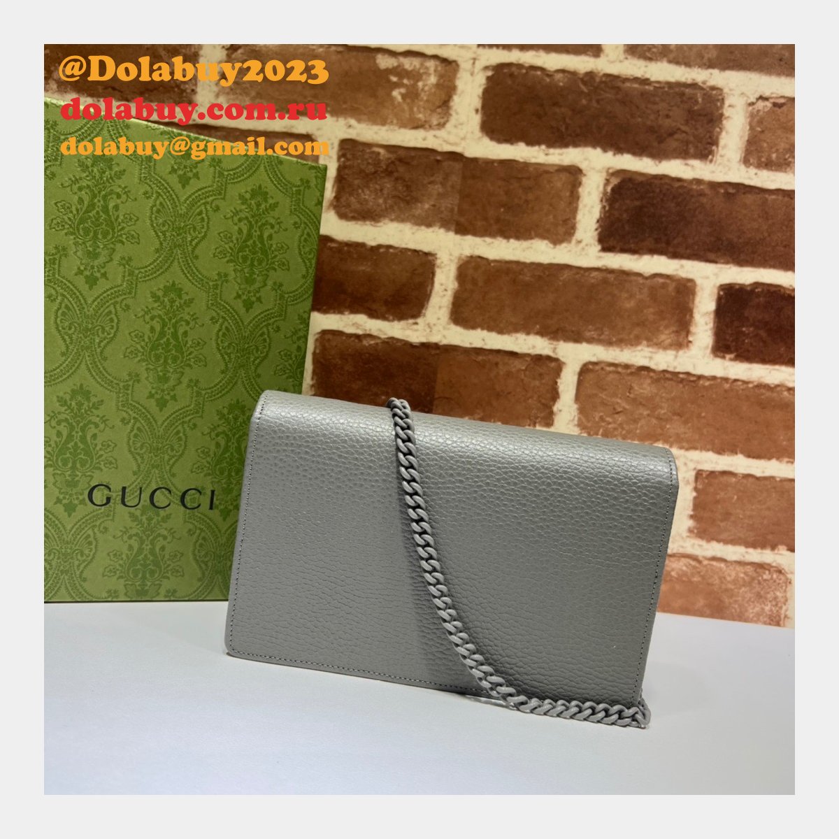 Top Luxury GG Gucci Replicas 497985 Marmont leather mini Chain Wallets bag