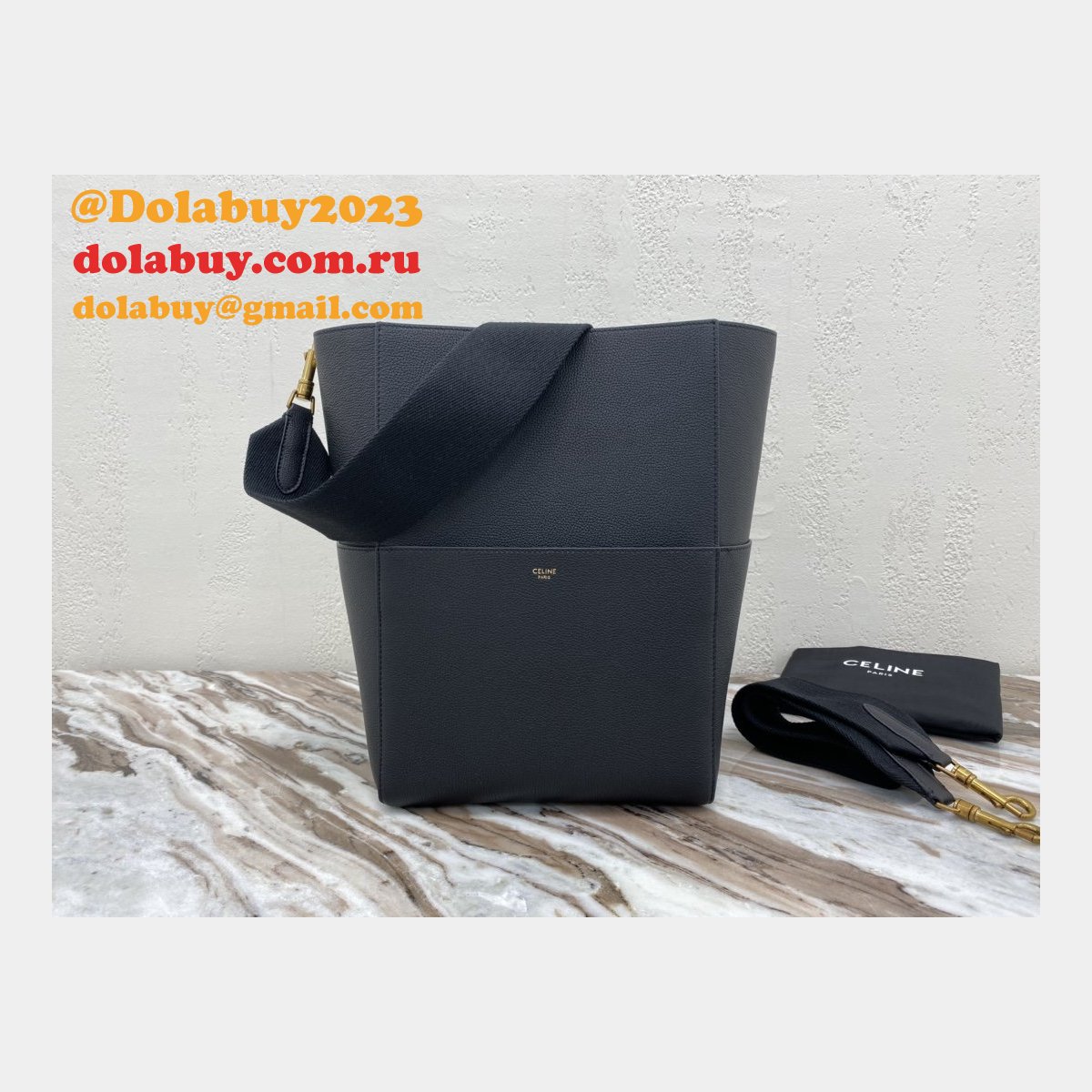 Celine Sangle Small Bucket bag black soft grained calfskin