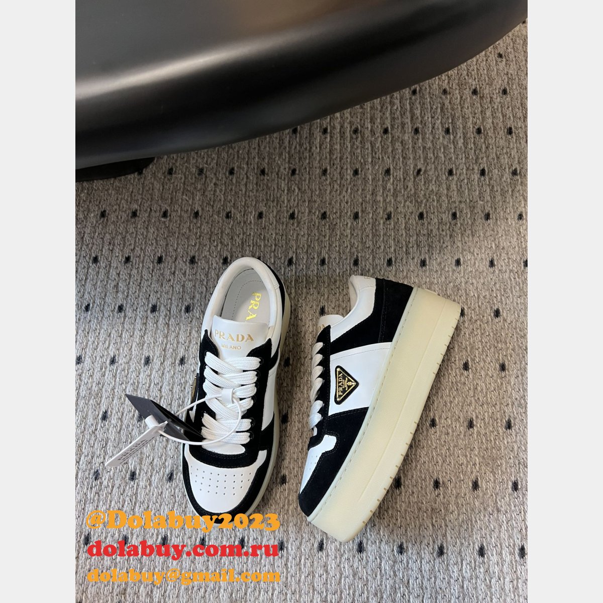 Prada Downtown Bold Nappa Leather And Suede Sneakers